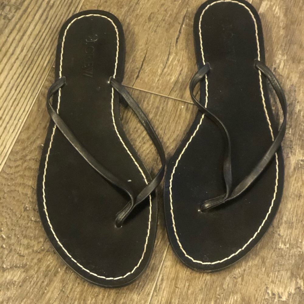 J. Crew black leather flip flops
